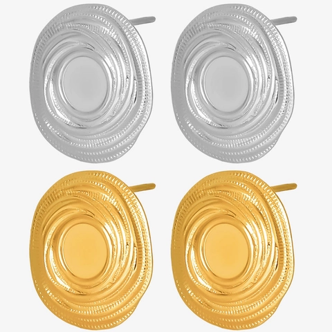 Orecchini a Bottone Tondi a Spirale Vortex in Acciaio Inossidabile 304 Placcati Oro 18K Minimalisti Gioielli Geometrici