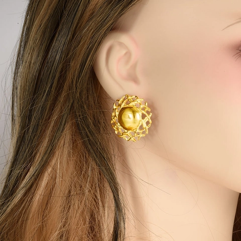 Französisch Retro 304 Edelstahl Hohl Ohrstecker Elegante Geometrische Runde Strukturierte Ohrringe Für Damen Mode Schmuck