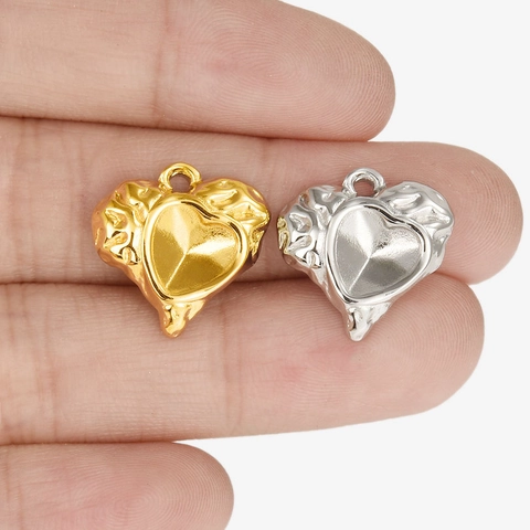 Edelstahl Unregelmäßiger Lava Gehämmert Herz Anhänger DIY Schmuckherstellung 18K Vergoldet Minimalistisches Herz Charms Zubehör