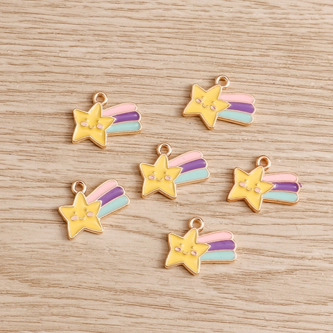 Ciondoli in Lega Smalto Stella Sorridente Meteora Carino Colorato Arcobaleno Coda Pendente Goccia d'Olio Per Accessori Gioielli DIY