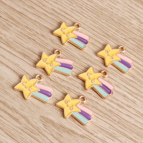 Ciondoli in Lega Smalto Stella Sorridente Meteora Carino Colorato Arcobaleno Coda Pendente Goccia d'Olio Per Accessori Gioielli DIY