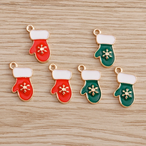 Christmas Glove Shape Alloy Enamel Charms Snowflake Pattern Pendants For DIY Jewelry Making Holiday Decorative Accessories