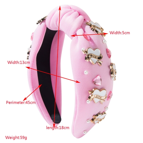 Cerchietto in Tessuto Annodato per San Valentino Cuore in Lega Freccia di Cupido Perla Artificiale Strass Accessorio per Capelli Dolce Romantico per Donna