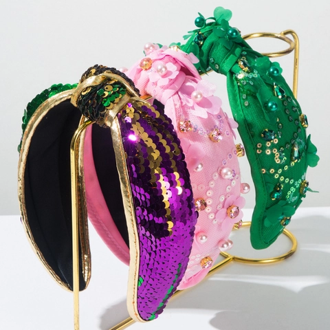Cerchietto Annodato in Tessuto Festivo Mardi Gras Pasqua Strass Künstliche Perle Paillettes Fiore Coniglio Donna Accessori Capelli