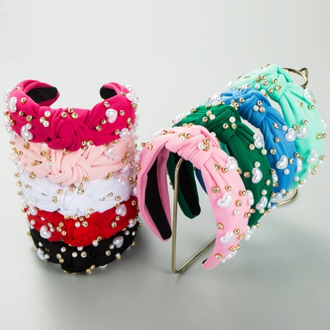 Diadema Ancha Anudada a la Moda Con Adorno de Corazón Perla Artificial de Imitación y Strass para Mujer San Valentino Accesorio de Pelo Barroco