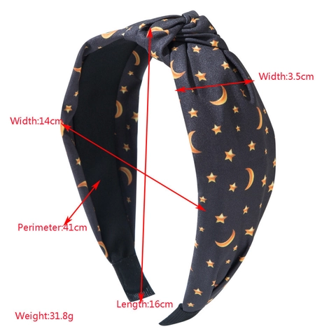 Cerchietto Annodato in Tessuto Largo per Donna Stampa Vintage Stelle e Luna Fascia per Capelli Antiscivolo Elegante
