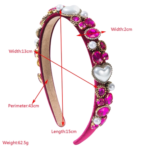 Baroque Velvet Padded Headband With Rhinestone Heart Artificial Pearl Beaded For Women Valentine's Day Party Hair Accessories