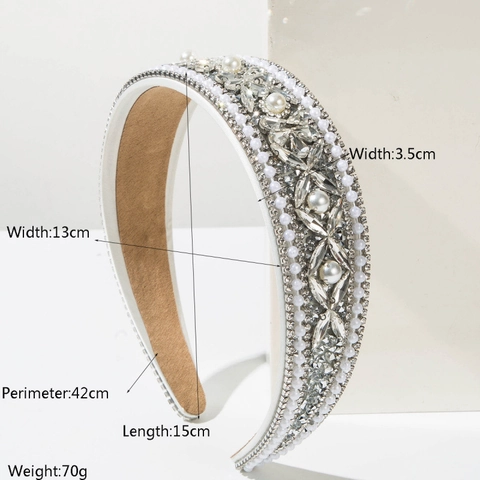 Baroque Vintage Rhinestone Artificial Pearl Wide Headband For Women Luxurious Crystal Padded Hairband Banquet Party Hair Accessories