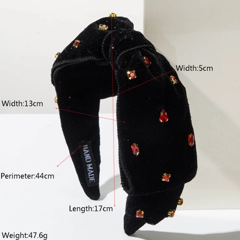 Women Retro Velvet Wide Headband Elegant Rhinestone Embellished Knot Bow Design Handmade Hair Accessory For Party Wedding
