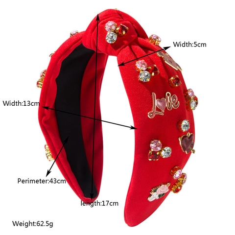 Valentinstag Strass Herz Liebe Geknotetes Stirnband Breit Gepolstertes Stoffhaarband Süßer Romantischer Haarschmuck Damen