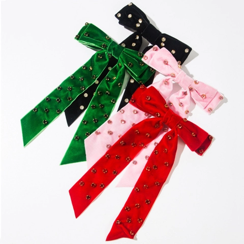 Elegante Pasador de Pelo con Lazo Doble de Terciopelo para Mujer Lujosa Horquilla de Mariposa con Strass Incrustado Accesorios para el Cabello Vintage