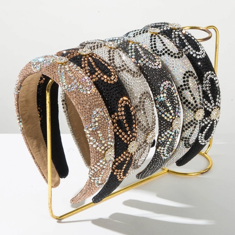 Diadema Acolchada de Lujo con Strass para Mujer Elegante Patrón Floral Diadema Ancha Estilo Coreano Accesorios para el Cabello Fiesta
