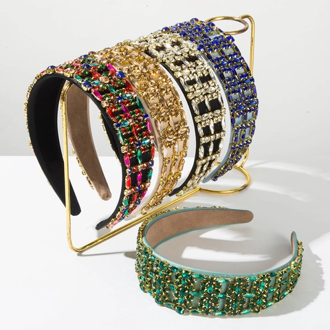 Baroque Rhinestone Wide Headband Luxurious Colorful Gemstone Inlaid Hair Hoop Vintage Palace Style Hair Accessories For Women Banquet Party