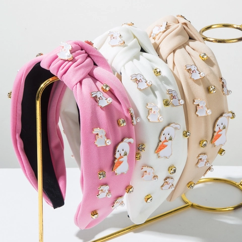 Diadema de Tela con Strass y Conejo de Pascua Para Mujer Accesorios para el Cabello Anudados Perla Artificial Fiesta