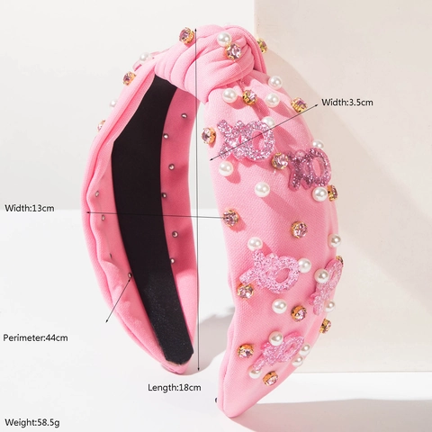 Cerchietto Largo con Nodo Lettera XOXO per San Valentino Perla Artificiale Strass in Tessuto per Festa Dolce Accessori Capelli Donna