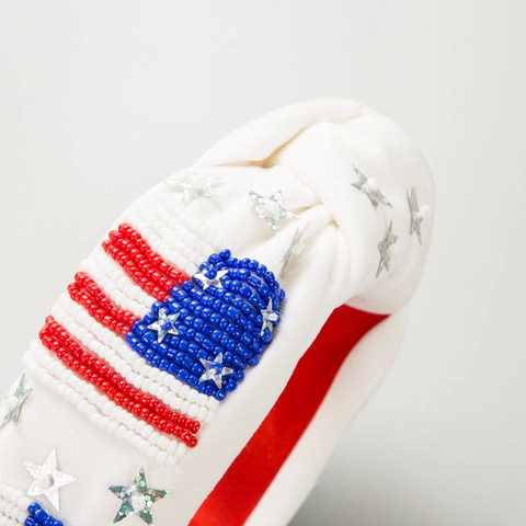 Cerchietto Annodato con Perline Bandiera Americana per Donna Patriottico Strass Stella Paillettes Tessuto USA Fascia per Capelli Giorno dell'Indipendenza Accessori Festa