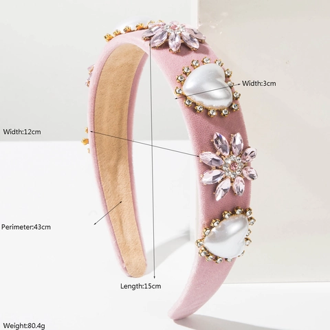 Cerchietto Barocco in Tessuto Con Fiore di Strass e Cuore di Perla Artificiale Accessori Capelli San Valentino Donna