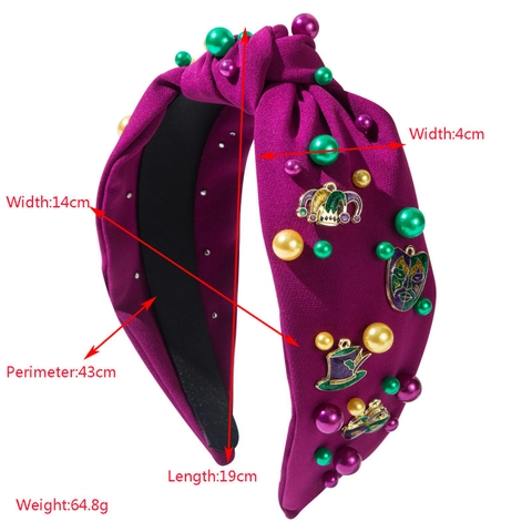Diadema Anudada Mardi Gras para Mujer Dijes de Aleación Perlas Artificiales Banda Ancha para el Cabello Accesorios de Carnaval