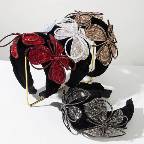 Vintage Baroque Padded Headband Velvet Wide Rhinestone Butterfly Flower Hair Hoop For Women Party Jewelry Accessories