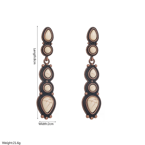 Vintage Bohemian Ethnic Turquoise Drop Earrings For Women Western Style Alloy Long Dangle Earrings Jewelry Gift