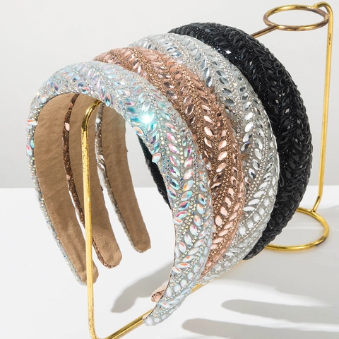 Diadema Ancha Acolchada Barroca de Lujo para Mujer Aro para el Cabello de Cristal de Strass Accesorios de Moda para el Cabello