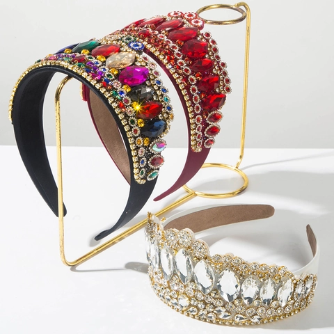 Cerchietto Largo con Strass Vintage Barocco Per Donna Corona di Fiori in Cristallo di Lusso Accessori per Matrimonio