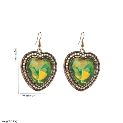 Orecchini a Goccia a Cuore in Lega Vintage Con Perno in Acciaio Inossidabile Turchese Strass Gioielli Esagerati per Festa Donna