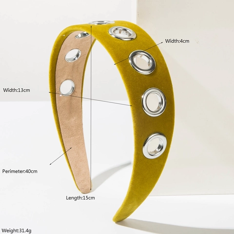 Vintage Barok Stijl Polyester Fluweel Brede Haarband Met Metalen Oogjes Effen Kleur Retro Mode Haarband Voor Dames