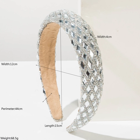 Vintage Baroque Padded Wide Headband For Women Sparkling Diamond-Shaped Rhinestone Hair Hoop Luxury Party Hair Accessories