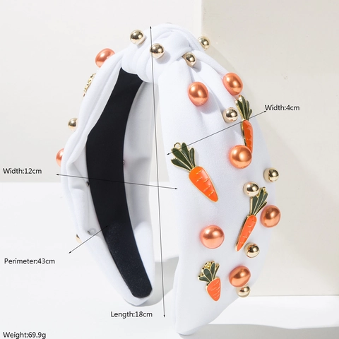 Diadema de Nudos de Pascua para Mujeres Niñas Diadema de Tela Dulce Con Perlas de Imitación Dijes de Zanahoria Accesorios para el Cabello