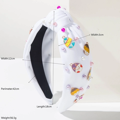 Cerchietto Largo con Nodo Pasquale Coniglio Uovo Per Donna Ragazza Tessuto Perla Artificial Pendente Smalto Accessori Capelli