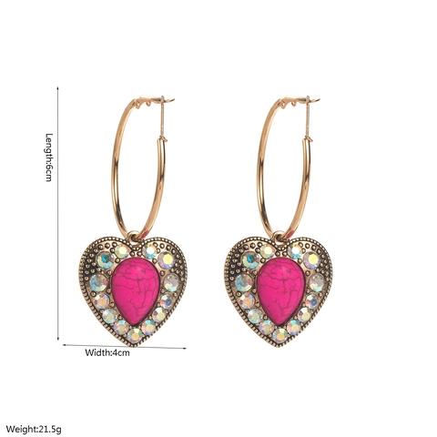 Pendientes Colgantes Corazón Bohemio Vintage Con Turquesa Diamantes de Imitación Aleación Pendientes para Mujer Joyería