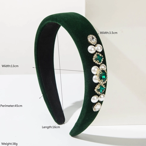 Baroque Padded Velvet Headband For Women French Vintage Rhinestone Artificial Pearl Wide Edge Hair Band Party Accessory