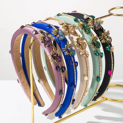 Diadema Acolchada de Tela de Lujo Con Abeja y Diamantes de Imitación Estilo Barroco para Mujer Accesorios para el Cabello