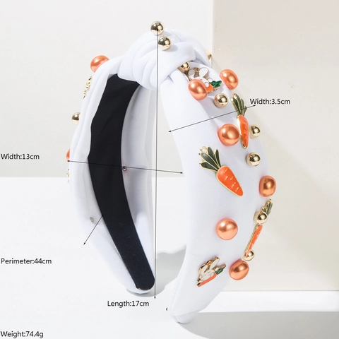 Diadema Ancha de Nudo Dulce para Mujer con Accesorios Conejo Zanahoria Diadema de Tela con Perlas Artificiales para Fiesta Pascua