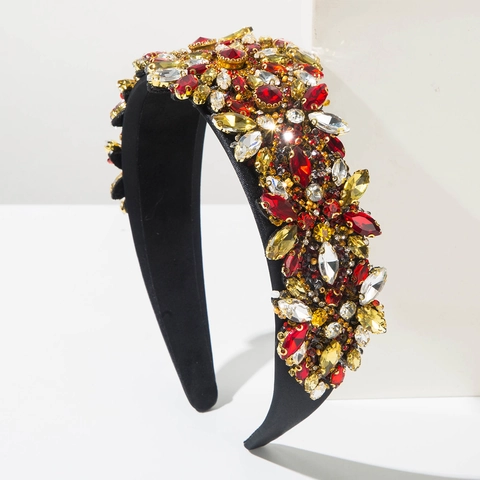 Cerchietto Barocco Vintage con Fiori di Strass Cerchietto Imbottito in Tessuto per Donna Accessori per Capelli da Festa Matrimonio