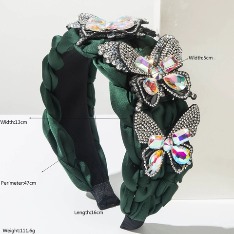 Cerchietto Largo Intrecciato Vintage Barocco per Donna Fascia per Capelli in Tessuto di Lusso con Farfalla in Strass