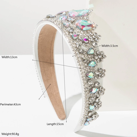 Luxury Baroque Rhinestone Tiara Headband For Women Retro Wide Brim Padded Hair Hoop Crystal Crown Hair Accessory For Wedding Party