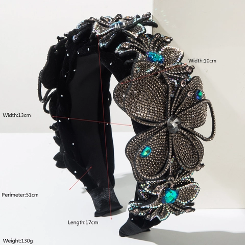 Diadema de Terciopelo Acolchada Barroca Vintage Con Flor Mariposa de Diamantes de Imitación Lujosa Incrustada Hecha a Mano Boda Fiesta Mujer