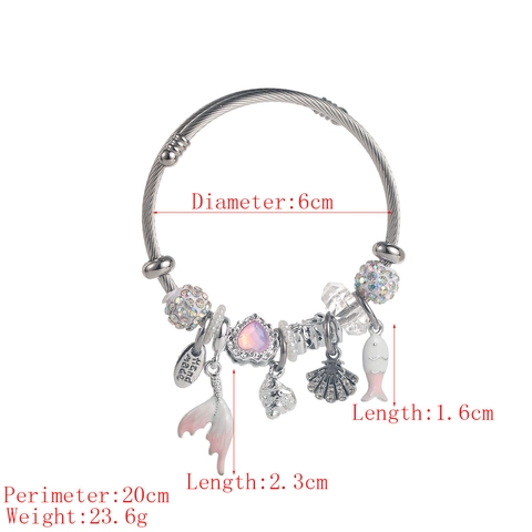 Ozean Thema Edelstahl Charm Armband Legierung Perlen Meerjungfrau Schwanz Muschel Herz Strass Verstellbarer Modeschmuck