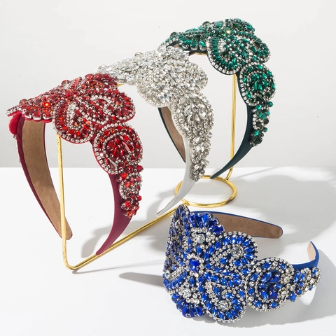 Cerchietto Largo Barocco Vintage di Lusso per Donna Fascia per Capelli Floreale con Strass e Cristalli per Festa Matrimonio Banchetto