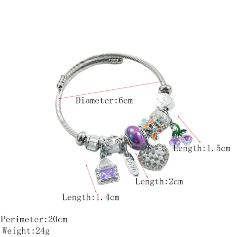Damen Mode Edelstahl Legierung Perlen Charm Armband Herz Kirsche Anhänger Süß Verstellbar Valentinstag Schmuck