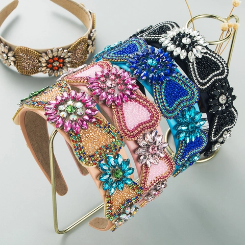 Cerchietto Barocco Vintage da Donna Lussuoso Cerchietto con Strass Perline Fiori Cuori Cristallo Ampio Accessorio per Feste