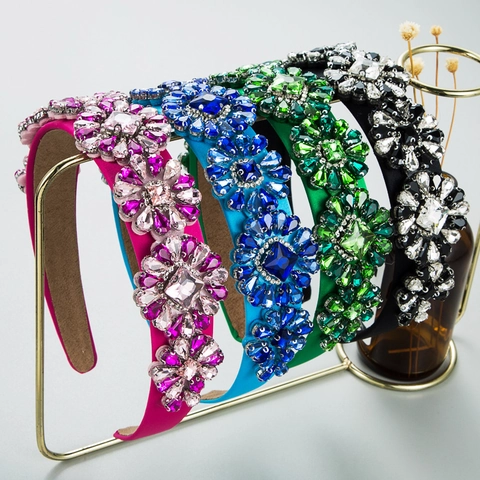 Luxe Barok Stirnband Met Strass Bloemen Vintage Fluweel Gewatteerde Haarband Voor Dames Feest Bruiloft Haaraccessoires