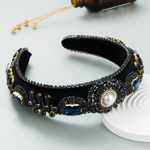 Cerchietto Barocco Vintage con Strass Imbottito in Velluto Fascia per Capelli Spessa Spugna Lusso Fiore Perla Artificial Donna Gioielli