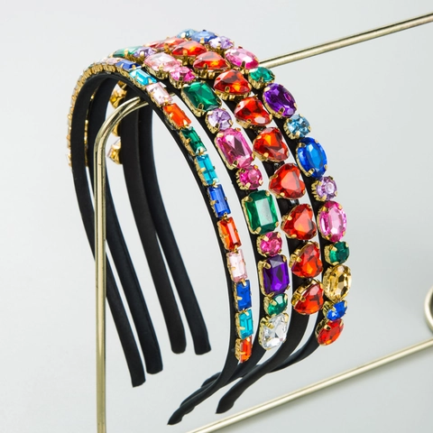 Cerchietto Geometrico con Strass Scintillante Minimalista Coreano Sottile con Cristalli di Vetro Colorati per Donna Gioielli alla Moda