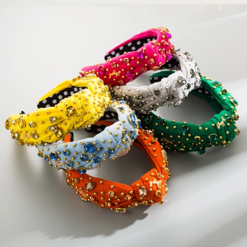 Baroque Retro Rhinestone Knotted Wide Headband For Women Glitter Beaded Luxury Padded Hair Band Fashion Hair Accessories