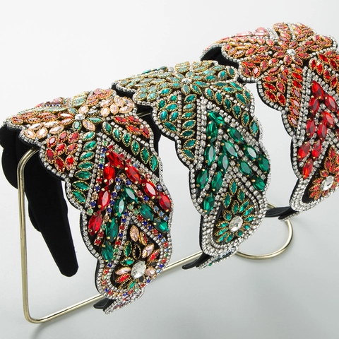 Baroque Rhinestone Flower Padded Headband Vintage Luxurious Sparkly Crystal Hairband For Women Party Hair Accessories