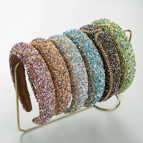Cerchietto Imbottito con Strass Barocco Con Catena in Metallo Accessorio per Capelli Vintage Moda Lusso per Donna