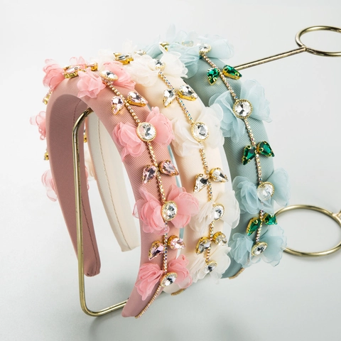 Diadema Floral de Strass Moda Estilo Coreano para Mujer Elegante Diadema Acolchada de Tela Accesorios para el Cabello